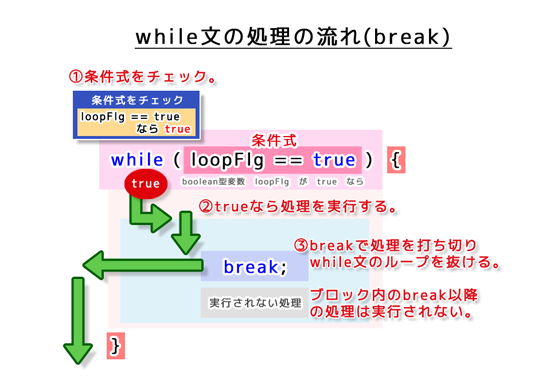 while文の処理の流れ(break)