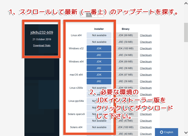 JDKをアーカイブからダウンロードする